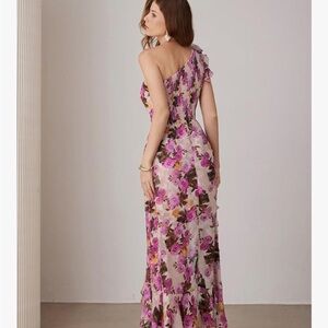 Grace Karin Purple Floral One-Shoulder Dress